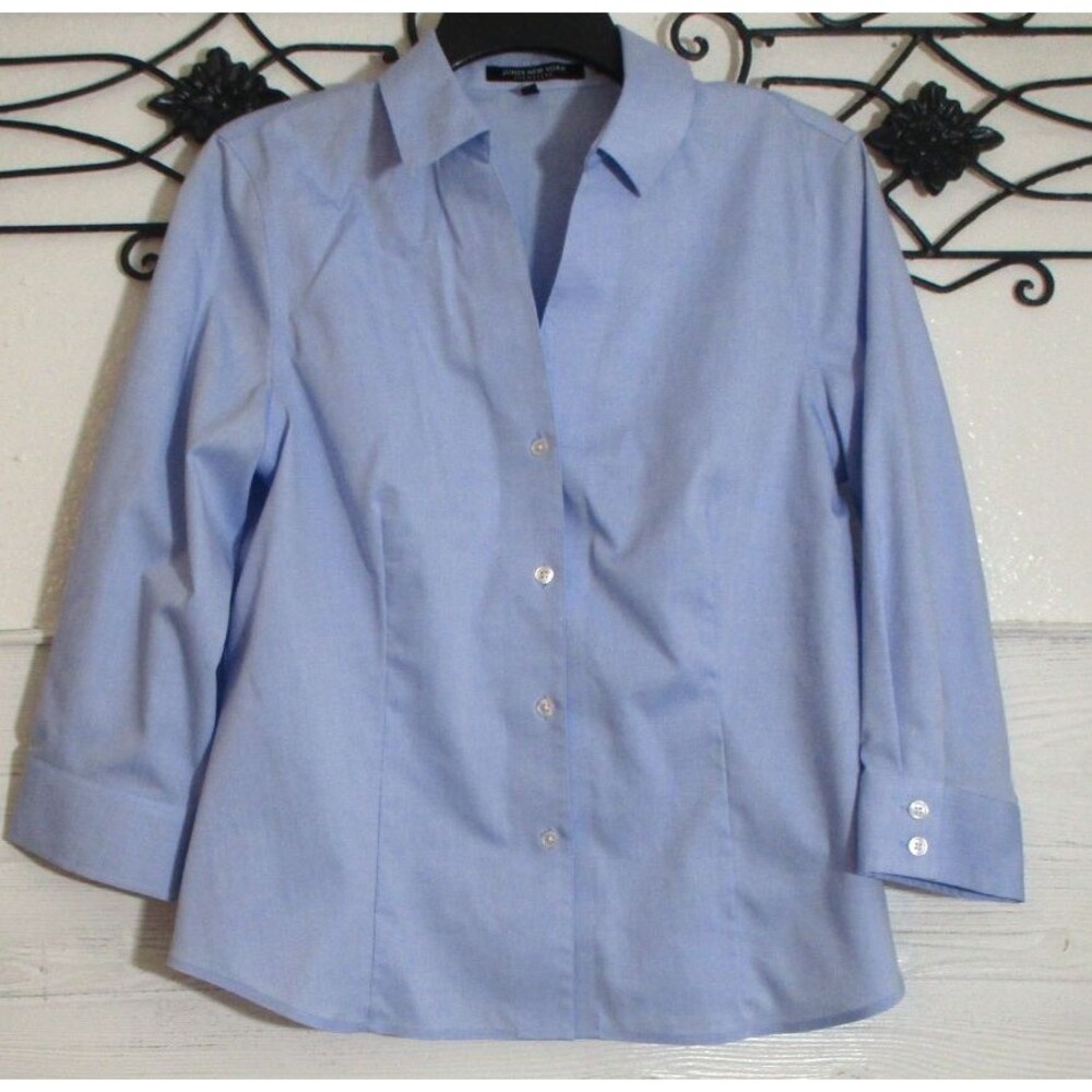 Jones New York Women's Top Size M Long Sleeve Blue No Iron